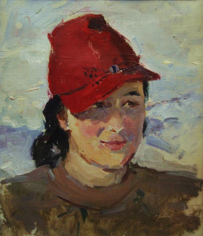 Женский портрет в красной шляпке