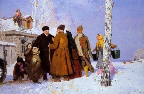Виктор Цыплаков «В.И. Ленин с крестьянами» Холст, масло. 1959 г. 