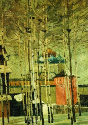 В. Никитин « Загорск». 1969 г., холст, масло, 90х 100 см