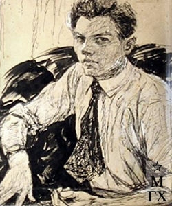 В.П. Ефанов «Автопортрет» 1920 г. Бумага, тушь, перо. 18х15 см  