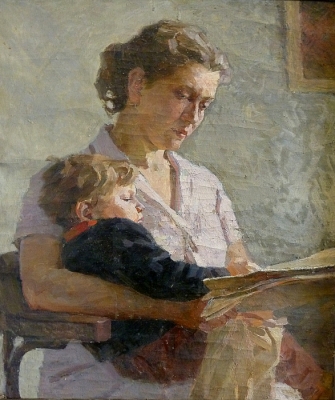 А. Унковский. Портрет жены с сыном. 1959 г.