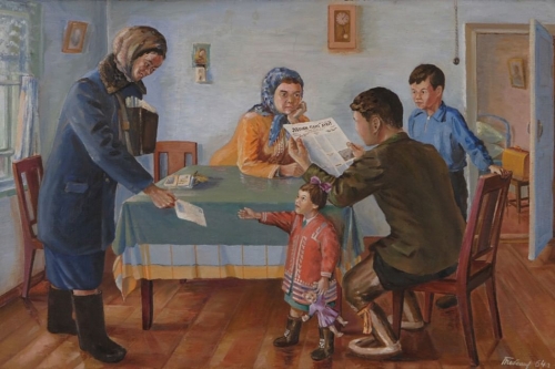 М. Тебетев «Семья ханты за чтением первого номера газеты «Ленин пант хуват» 1964 г.