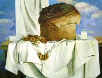 Надежда Калугина «Хлеб» 1986 г. Холст, масло. 90х120 см  Курганинский исторический музей.